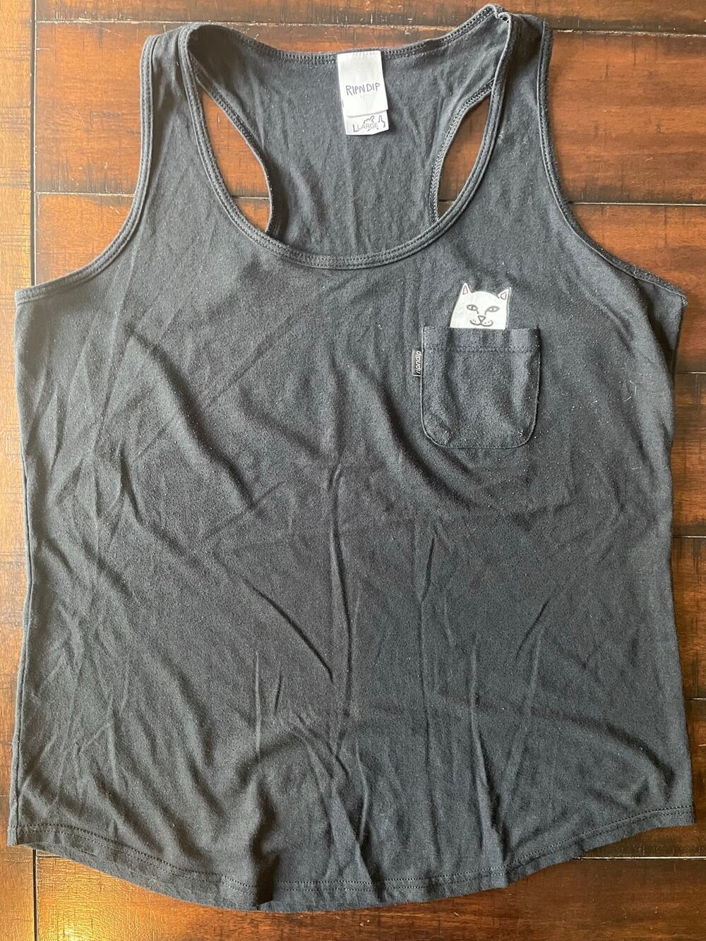 RIPNDIP Lord Nermal Womens Large Black Racerback Pocket Tank Top Cat